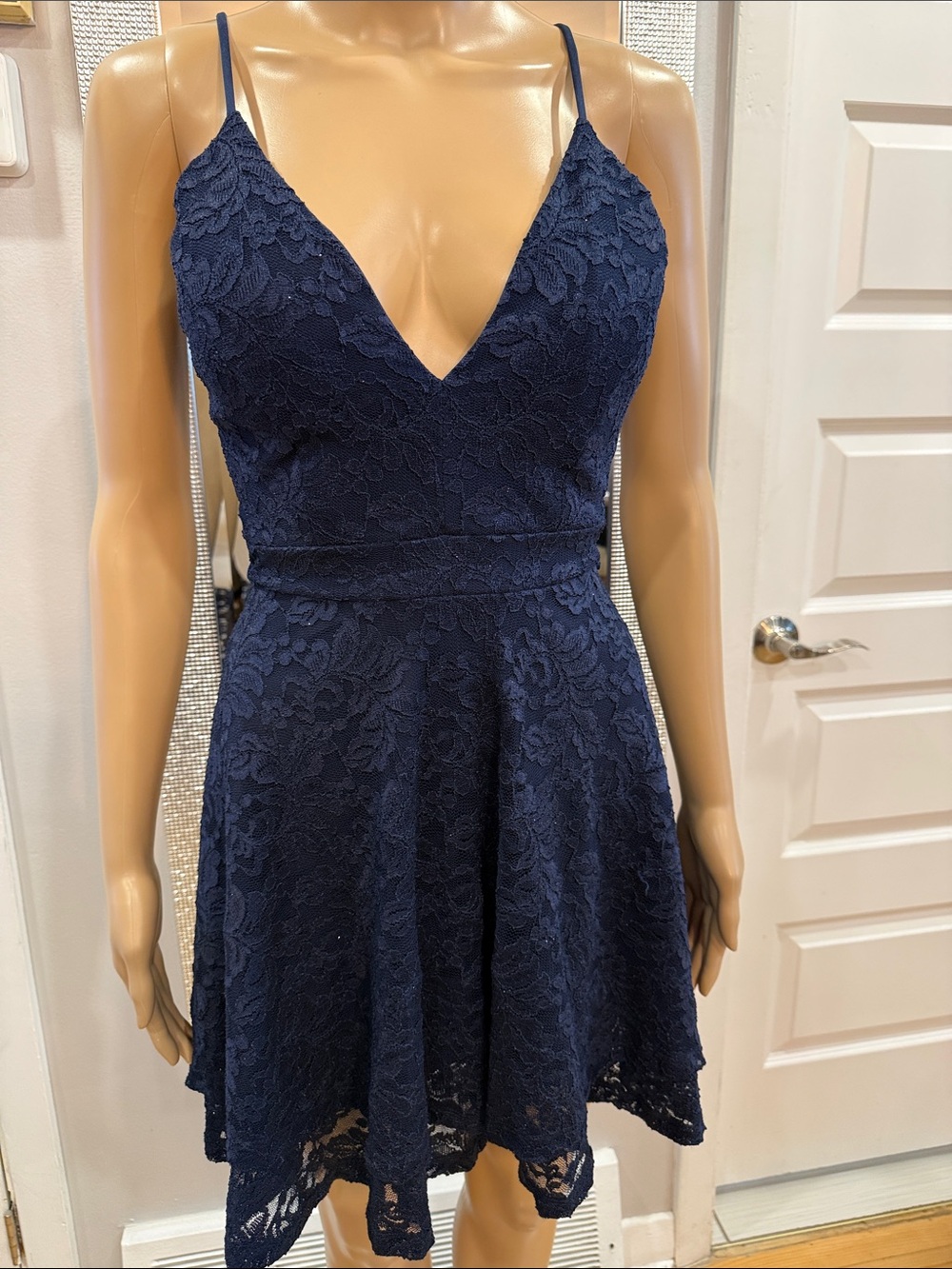 Emerald Sundae Navy Blue Lace Fit & Flare Dress – Size S